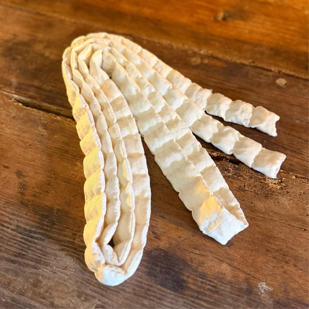 Saltcord - Unspooled to lay Full length of a sewn salt channel laid out showing its segments, handmade reusable ward, Saltcord by WMFrewolfe