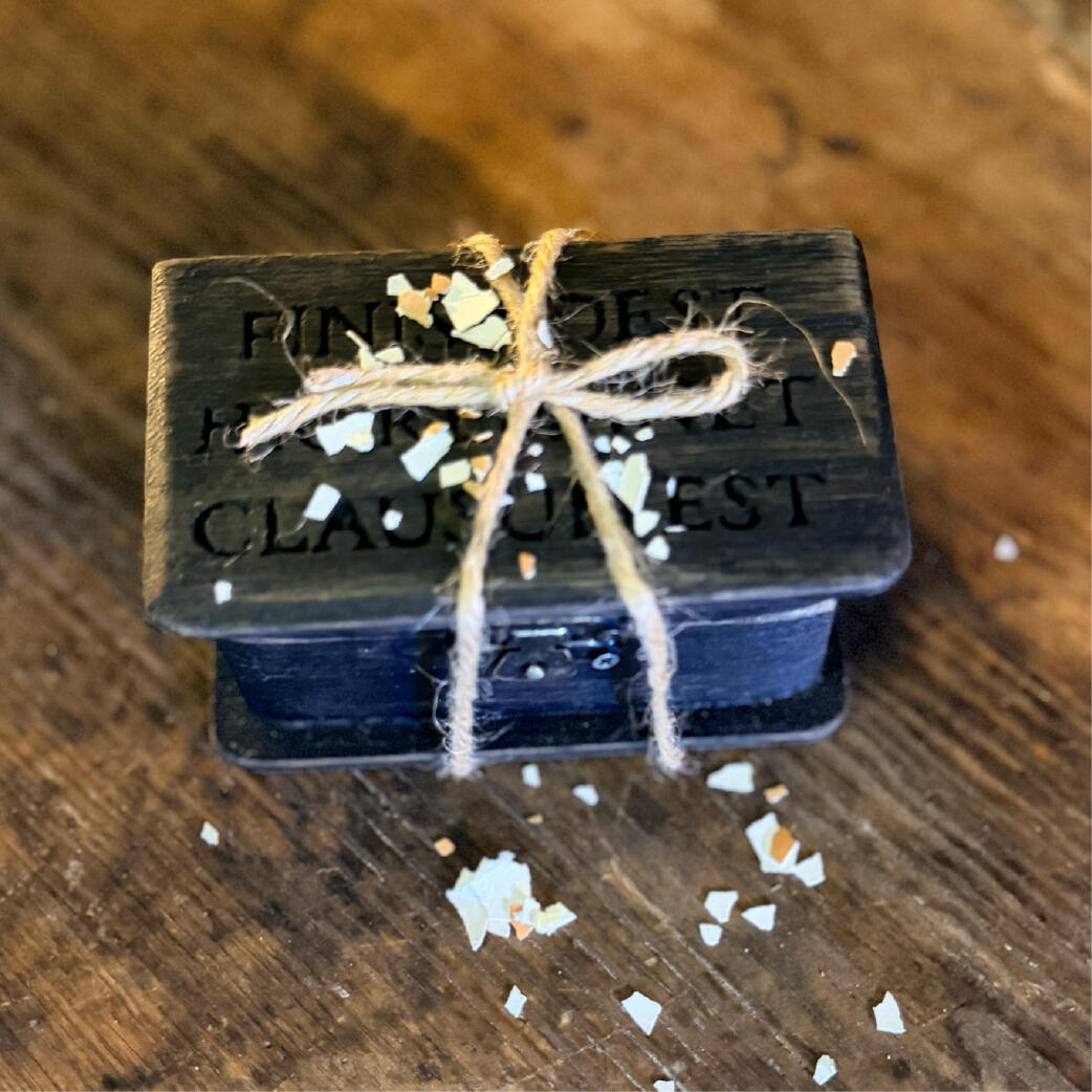 Bane box - Shut, and kept Aged Bane Box tied closed with twine and scattered eggshell, handmade sealing box by WMFrewolfe